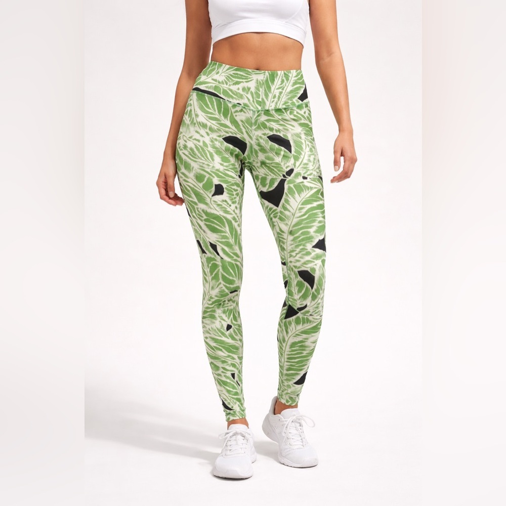 Alo Yoga Green Palm Leaf Athletic High-Waist Leggings XS Rare Tropical Print
